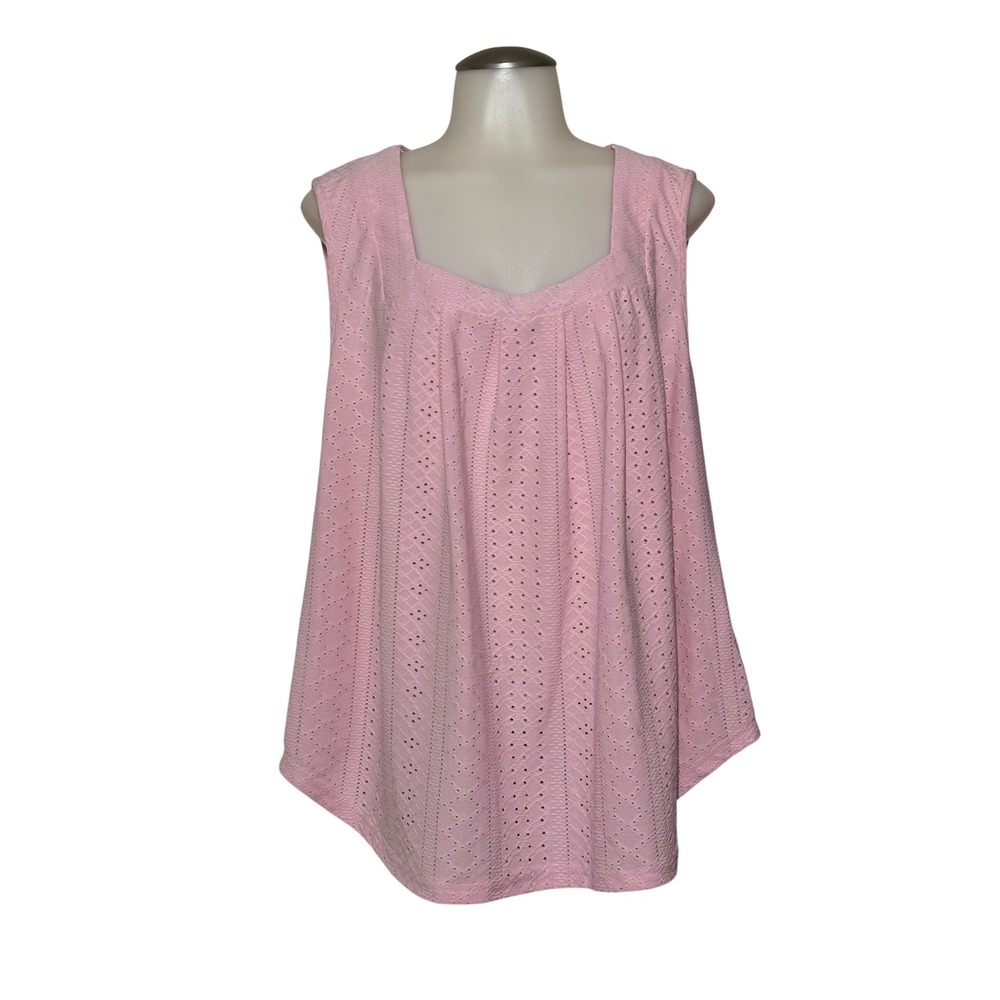 Gorgeous pink Tank Top Women 1XL Excellent Eyelet Square Neck Sleeveless NWOT